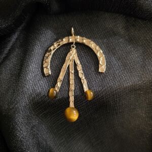 Lulu Frost Textured Gold Arc Necklace with Tiger Eye Beads